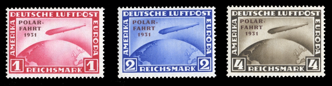 GERMANY Air Post (C40-42) 1931 Polar Flight, 1m-4m set of three, n.h., post office fresh, v.f., with 1997 Oechsner (2m, 4m) and Schlegel (1m) certificates (Mi.456-458) cat. value $3,250
