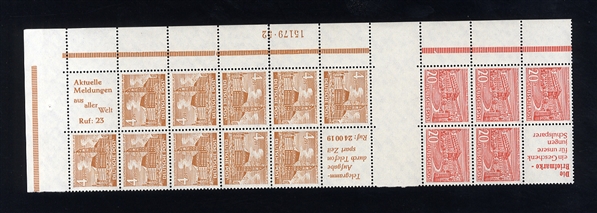 GERMANY Berlin (Mi.H5-9) 1949 set of six panes of five plus advertising labels (from the 1952 booklet, Mi. number 2), two with gutters, n.h., fine-v.f., €860