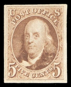 United States 1875 Reproductions of the 1847 Issue (3) 5c red brown, unused without gum as issued, margins all around, with 2021 Crowe certificate graded "80" (SMQ $950)