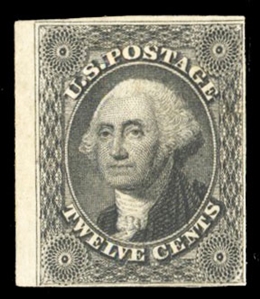 United States 1851-57 Issue (17) 12c black, slightly disturbed original gum, margins just touching at right and bottom, sheet margin at left, fine, with 1999 PFC, cat. value $6,250