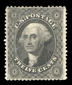 United States 1857-61 Issue (36B) 12c black, Plate 3, small h.r., well centered for this, with 2023 Crowe certificate graded "80" (SMQ $800)