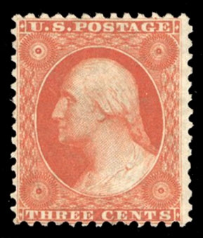 United States 1875 Reprints of the 1857 Issue (41) 3c scarlet, unused without gum as issued, only 497 sold, with 2021 Crowe certificate graded "80" (SMQ $4,250)