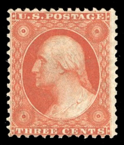 United States 1875 Reprints of the 1857 Issue (41) 3c scarlet, unused without gum as issued, only 497 sold, with 2021 Crowe certificate graded "80" (SMQ $4,250)