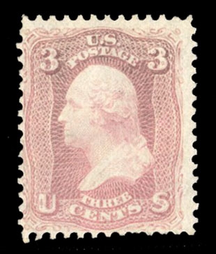 United States 1861-68 Issue (64) 3c pink, unused without gum, usual centering, short perf. at bottom not mentioned on the accompanying certificate, otherwise fine, with 1974 PFC, cat. value $5,000