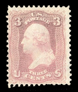 United States 1861-68 Issue (64) 3c pink, unused without gum, usual centering, short perf. at bottom not mentioned on the accompanying certificate, otherwise fine, with 1974 PFC, cat. value $5,000
