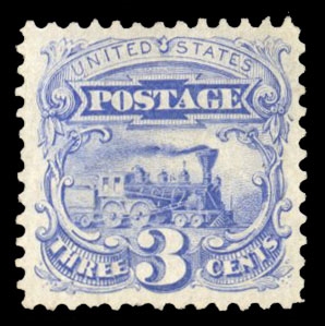 United States 1875 Re-Issue of the 1869 Issue (125) 3c blue, unused with gum, bright color, v.f., with 1974 PFC, only 1,406 sold, cat. value $2,500