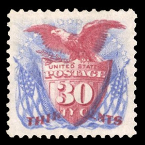 United States 1875 Re-Issue of the 1869 Issue (131) 30c ultramarine and carmine, unused without gum, well centered, with 1986 PFC and 2023 PSE certificate, the latter graded "VF-XF 85" (SMQ $1,500)
