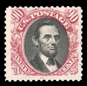 United States 1875 Re-Issue of the 1869 Issue (132) 90c carmine and black, unused without gum, beautiful color, fine, with 2020 Crowe certificate, only 1,356 sold, cat. value $2,000
