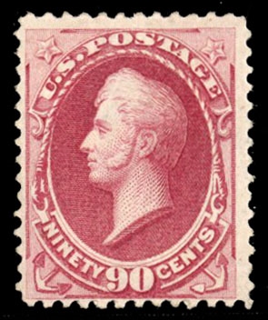 United States 1780-73 Issues (144) 1870 90c carmine, heavy h.r., bright color, fine, with 1983 and 1989 PFCs, cat. value $25,000