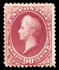 United States 1780-73 Issues (144) 1870 90c carmine, heavy h.r., bright color, fine, with 1983 and 1989 PFCs, cat. value $25,000