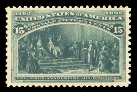 United States 1893 Columbian Issue (238) 15c dark green, n.h., well centered, with 2024 PSE certificate graded VF-XF 85 (SMQ $875)