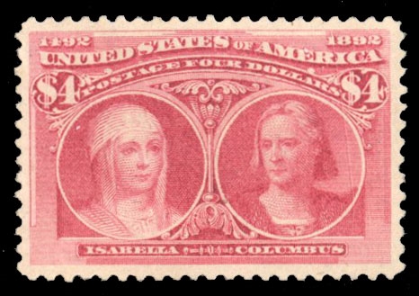 United States 1893 Columbian Issue (244) $4 crimson lake, unused without gum, well centered, with 2024 PSE certificate graded "VF-XF 85" (SMQ $1,150)