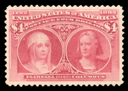 United States 1893 Columbian Issue (244) $4 crimson lake, unused without gum, well centered, with 2024 PSE certificate graded VF-XF 85 (SMQ $1,150)