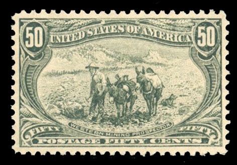 United States 1898 Trans-Mississippi Issue (291) 50c sage green, small h.r., nicely centered, with 2024 PSE certificate graded "VF 80" (SMQ $550)