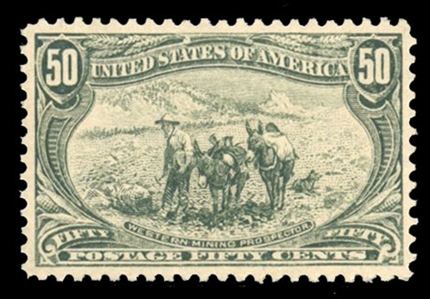 United States 1898 Trans-Mississippi Issue (291) 50c sage green, small h.r., nicely centered, with 2024 PSE certificate graded VF 80 (SMQ $550)