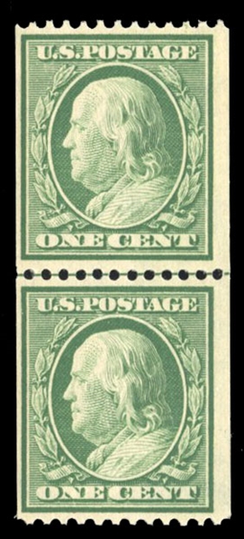 United States 1908-9 Issues (348) 1909 1c green, vertical guide line pair, n.h., fine, with 2020 Crowe certificate, cat. value $650