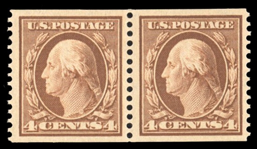 United States 1908-9 Issues  (354) 1909 4c orange bown, horizontal pair, small h.r., well centered, with 2019 PFC graded VF-XF 85 (SMQ $600)