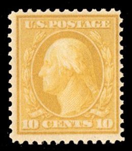 United States 1909 Bluish Paper (364) 10c yellow, l.h., fresh and fine, with 2024 Crowe certificate, cat. value $1,600