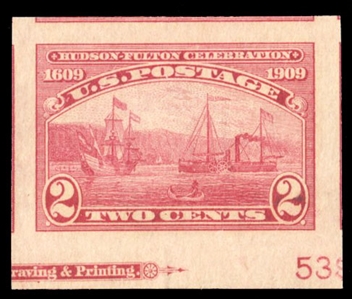 United States 1909-13 Issues (373) 2c carmine, bottom margin part imprint and plate number single, with adjoining stamps on three sides, n.h., with 2023 PSE certificate graded Gem 100 (SMQ $200)