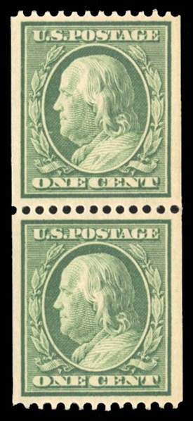 United States 1909-13 Issues (385) 1910 1c green, vertical pair, n.h., well centered, v.f., with 2002 APS certificate, cat. value $260