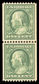 United States 1909-13 Issues (385) 1910 1c green, vertical pair, n.h., well centered, v.f., with 2002 APS certificate, cat. value $260