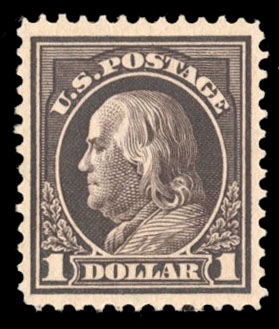 United States 1914-17 Issues (423) 1914 $1 violet brown, small h.r., nicely centered, with 2021 PSE certificate graded "VF-XF 85" (SMQ $600)