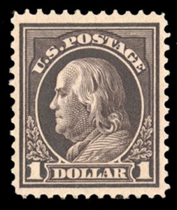 United States 1914-17 Issues (423) 1914 $1 violet brown, small h.r., nicely centered, with 2021 PSE certificate graded VF-XF 85 (SMQ $600)
