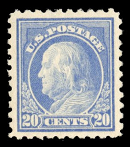 United States 1914-17 Issues (438) 1914 20c ultramarine, small h.r., well centered with wide margins, with 2021 Crowe certificate graded 95 (SMQ $500)