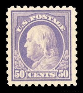 United States 1914-17 Issues (440) 1915 50c violet, l.h., well centered with jumbo margins, with 2024 Crowe certificate graded 85J (SMQ $575)