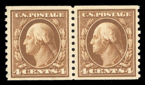 United States 1914-17 Issues (446) 1914 4c brown, horizontal pair, n.h., well centered, v.f., with 2020 Crowe certificate, cat. value $650