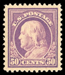 United States 1917-29 Issues (517) 1917 50c red violet, h.r., near perfect centering with jumbo margins, beautiful color, with 2022 PSE certificate graded Superb 98J (SMQ $350)