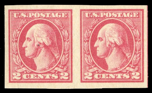United States 1917-29 Issues (533) 1920 2c carmine, type V, imperf. horizontal pair, n.h., full margins all around, with 2023 Crowe certificate graded "90" (SMQ $450)