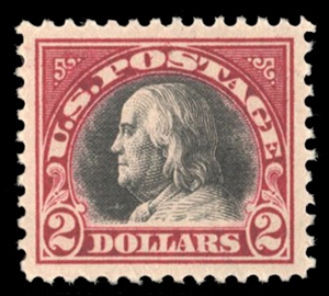United States 1917-29 Issues (547) 1920 $2 carmine and black, l.h., near perfect centering, beautiful color, with 2023 PSE certificate graded Superb 98 (SMQ $425)