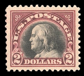 United States 1917-29 Issues (547a) 1920 $2 lake and black, barest trace of a hinge, well centered, fresh color, with 2022 Crowe certificate graded 95 (SMQ $375)