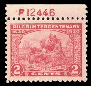 United States 1917-29 Issues (549) 1920 2c carmine rose, top plate number single, n.h., well centered with jumbo margins, with 2016 PSE certificate graded XF-Sup 95J (SMQ $400)