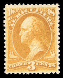 United States Officials (O3) 1873 Agriculture, 3c yellow, n.h., well centered, v.f., with 2024 Crowe certificate, cat. value $450
