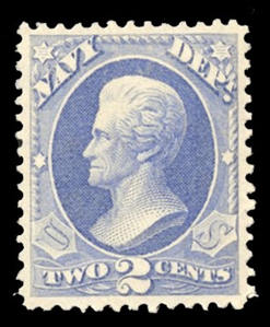 United States Officials (O36) 1873 Navy, 2c ultramarine, small h.r., well centered, fresh color, with 2024 PSE certificate graded XF 90 (SMQ $350)