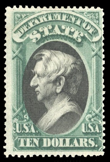 United States Officials (O70) 1873 State, $10 green and black, h.r., fresh colors, fine, with 2021 Crowe certificate, cat, value $4,500