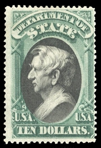 United States Officials (O70) 1873 State, $10 green and black, h.r., fresh colors, fine, with 2021 Crowe certificate, cat, value $4,500