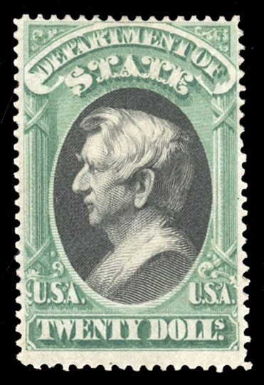 United States Officials (O71) 1873 State, $20 green and black, h.r., wide margins, several natural horizontal gum creases at bottom, otherwise fine, with 2014 Weiss certificate, cat. value $5,000