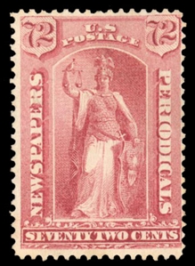 United States Newspaper Stamps (PR21) 1875 72c rose, unused without gum, fine, with 2023 Crowe certificate, cat. value $550