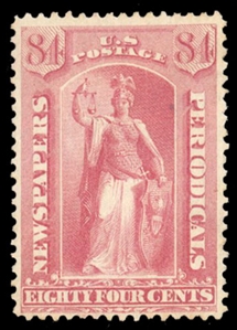 United States Newspaper Stamps (PR22) 1875 84c rose, unused without gum, fine, with 2024 Crowe certificate, cat. value $650