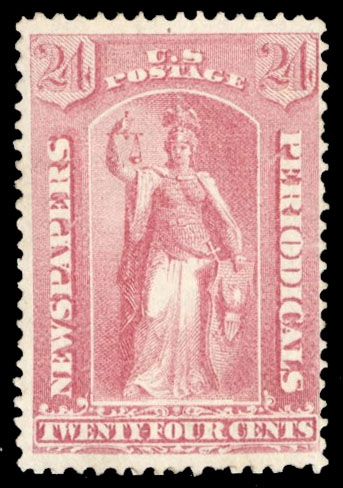 United States Newspaper Stamps (PR41) 1875 24c rose, unused without gum as issued, fine, with a photocopy of a 2001 PFC, only 411 sold, cat. value $2,250