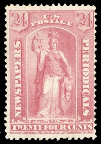 United States Newspaper Stamps (PR41) 1875 24c rose, unused without gum as issued, fine, with a photocopy of a 2001 PFC, only 411 sold, cat. value $2,250