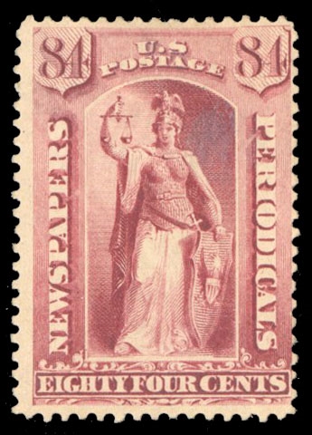 United States Newspaper Stamps (PR88) 1885 84c carmine, h.r., fine, with 2021 PSAG certificate, cat. value $900