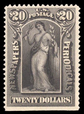 United States Newspaper Stamps (PR111) 1895 $20 slate, natural straight edge at bottom, l.h., fine, with 2024 Crowe certificate, cat. value $3,250