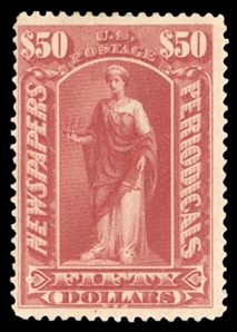 United States Newspaper Stamps (PR112) 1895 $50 dull rose, small h.r., nice color, fresh and fine, with 2023 Crowe certificate, cat. value $2,750