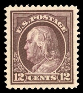 United States 1914-17 Issues (417) 1914 12c claret brown, near perfect centering with jumbo margins, with 2023 PSE certificate graded Superb 98J (SMQ $275)