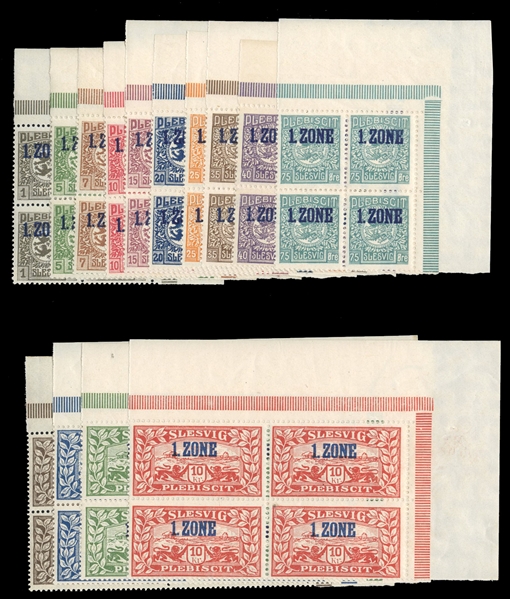 Schleswig (15-25) cat. value $660+, 1920 Overprints, complete set in blocks of four, never hinged