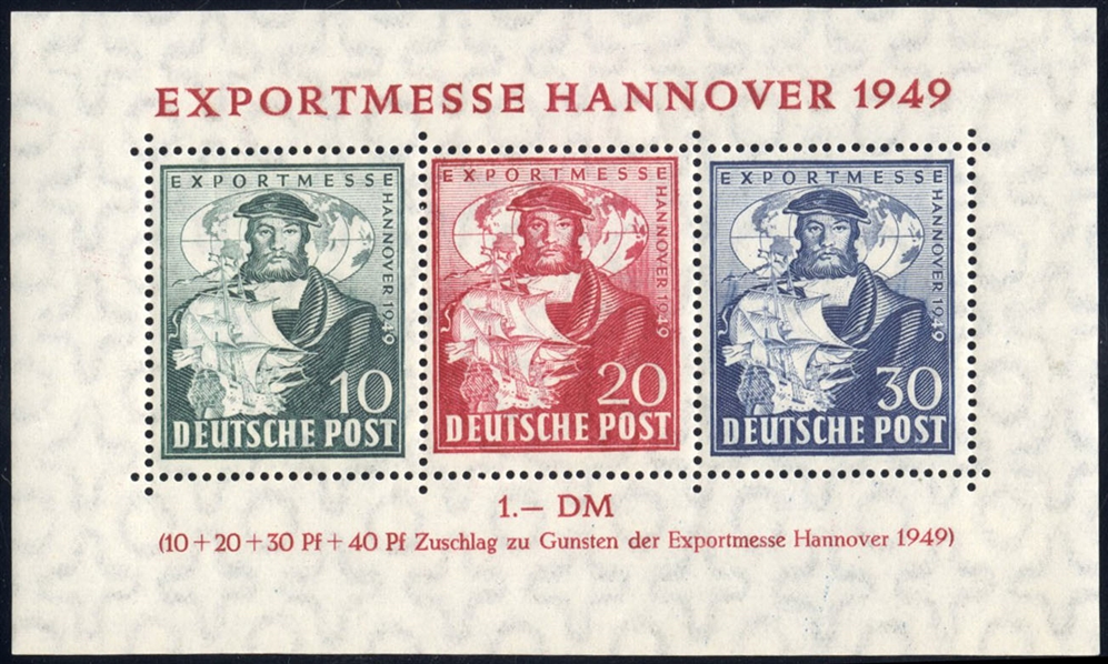 Germany (664a) cat value $105, 1949 Hannover Fair souvenir sheet, never hinged